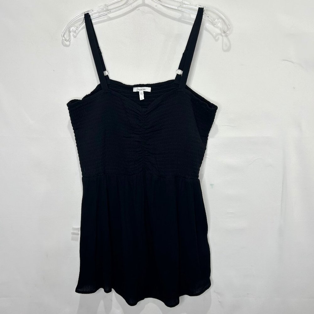 Maurices Woman’s Tank Top sz Lg Black Gauze Adjustable Spaghetti Straps Stretch
